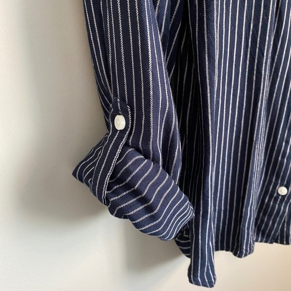 Tommy Hilfiger Women's Navy Pin-Striped Long Sleeve Button Up Shirt Size Small - Picture 5 of 12